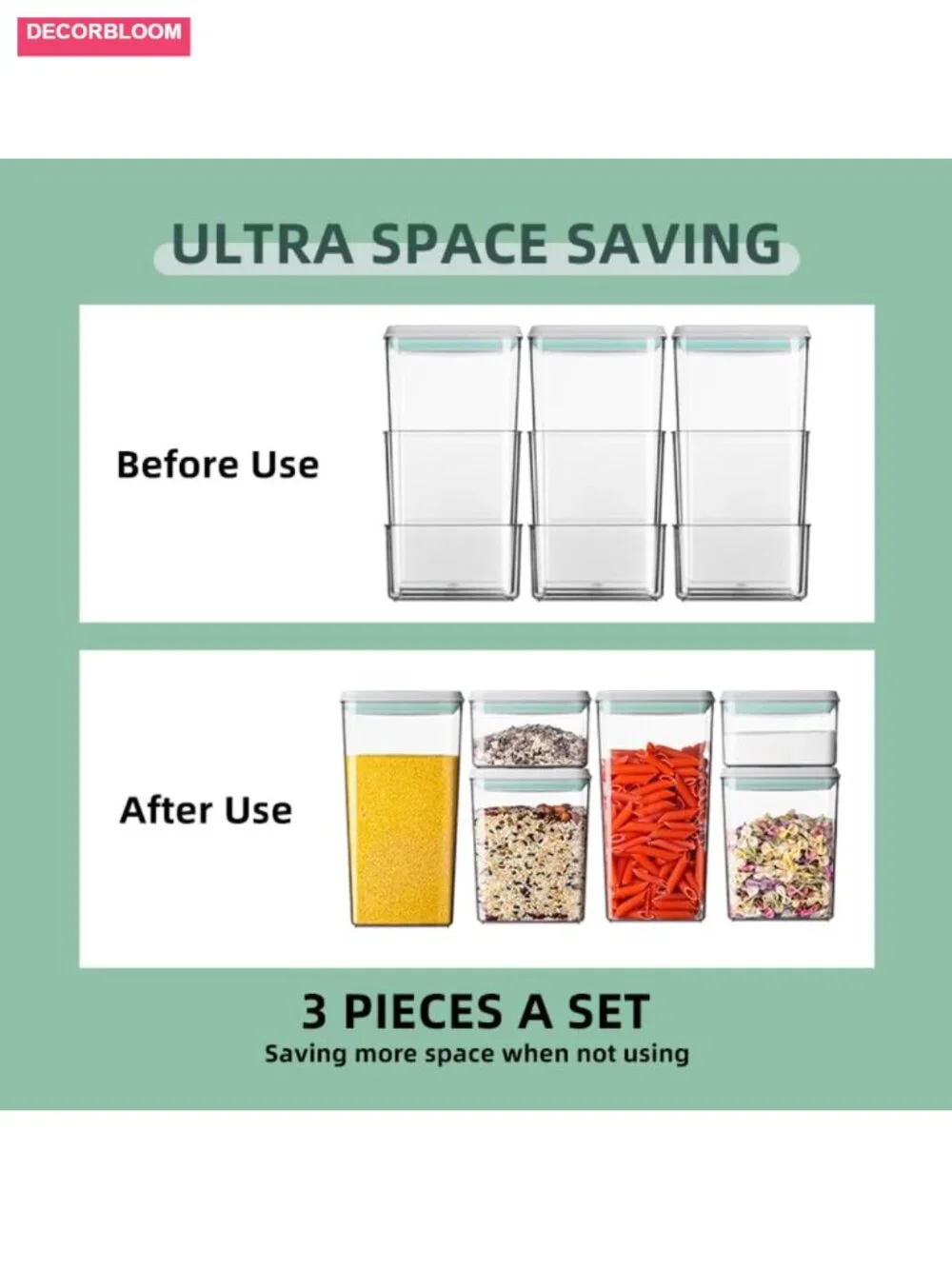 Pop Airtight Food Storage Containers with Lids - 3-Piece Stackable One-Button